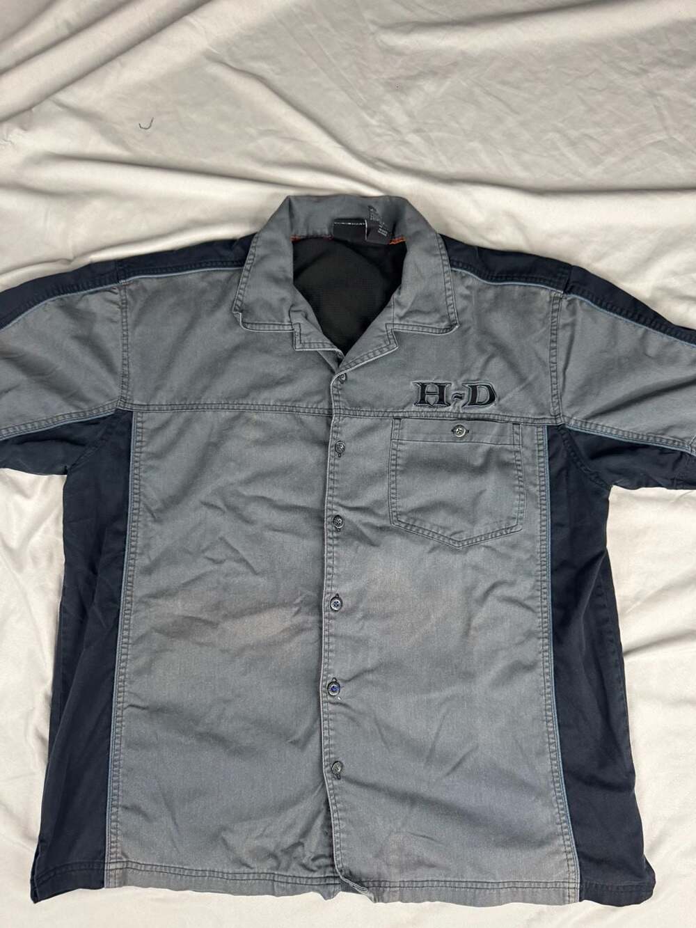 Harley-Davidson Two-Tone Workwear Button-Up Embroidered Shirt Gray Black
